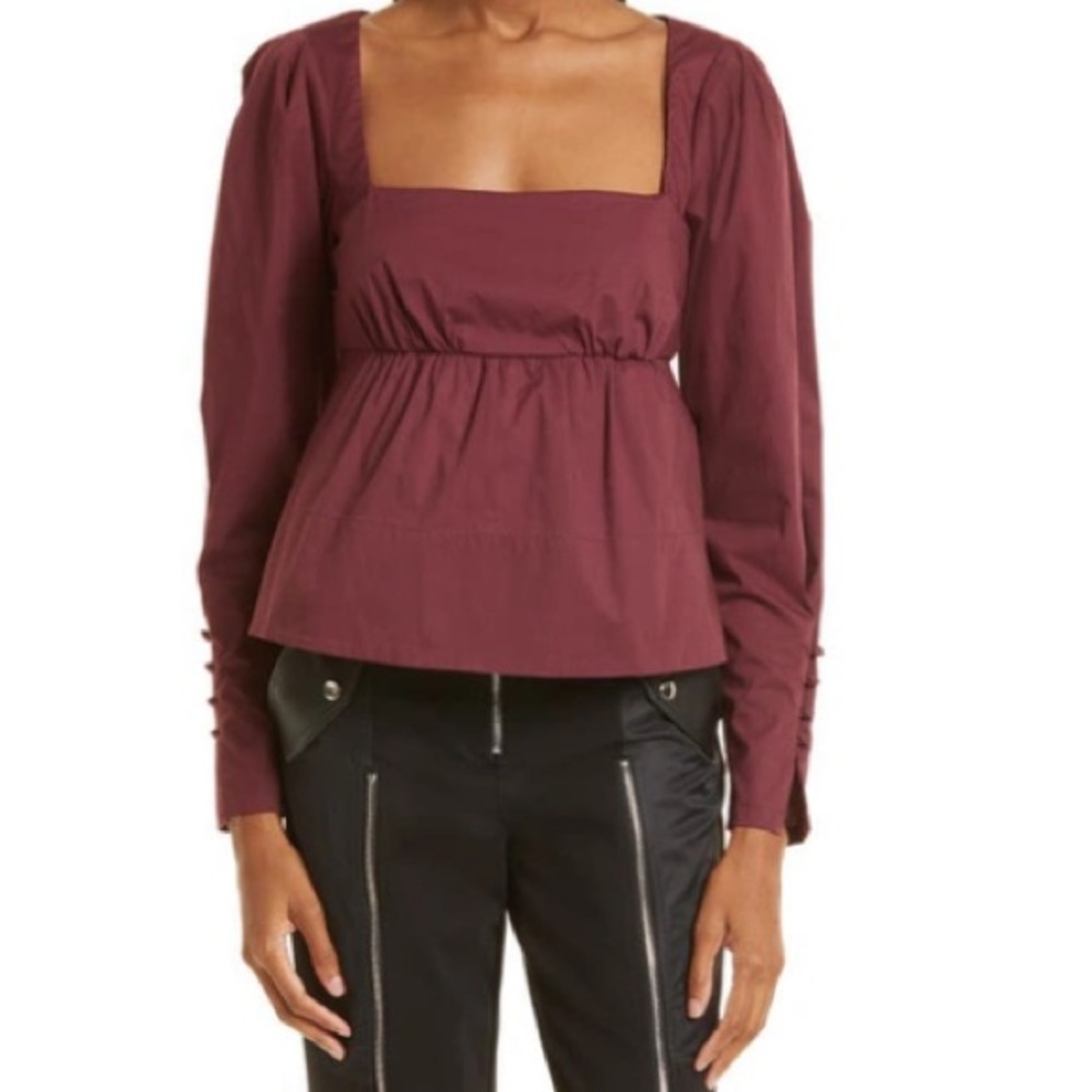 STAUD PEGGY EMPIRE WAIST STRETCH COTTON
BLOUSE‎ IN PLUM